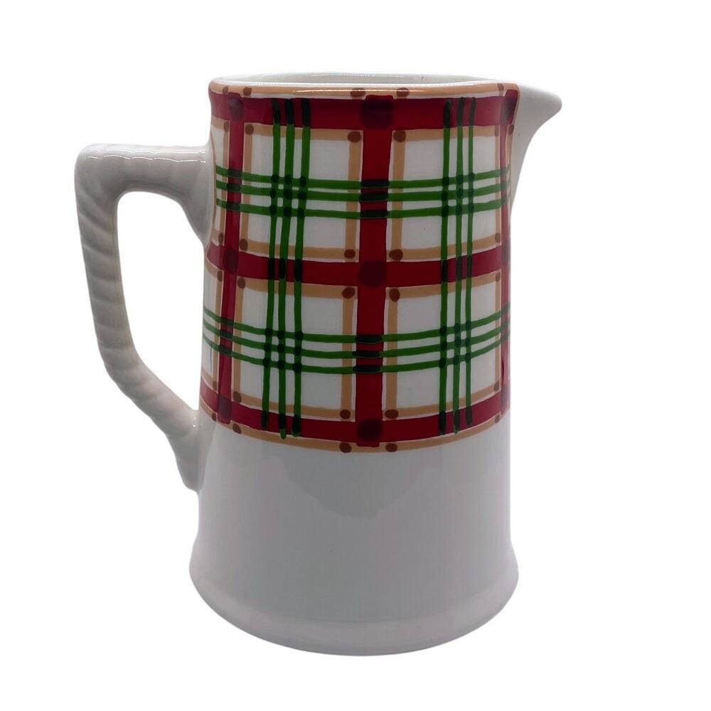 Tiffany & Co Vintage Este Ceramiche Plaid Pitcher Christmas Made in Italy